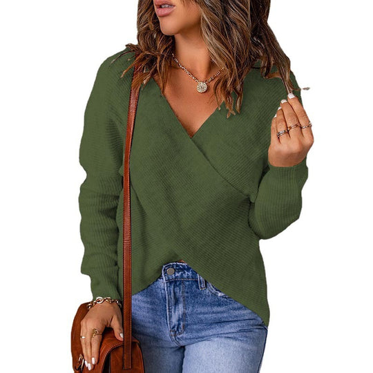 Damen Wickelstrickpullover mit V-Ausschnitt und strukturierter Oberfläche EB