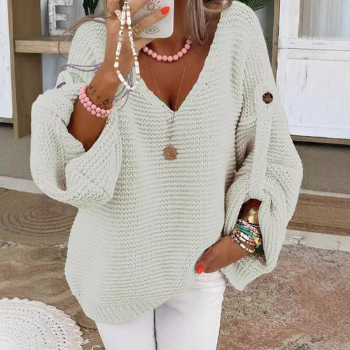 Damen Grober Strickpullover mit V-Ausschnitt EB