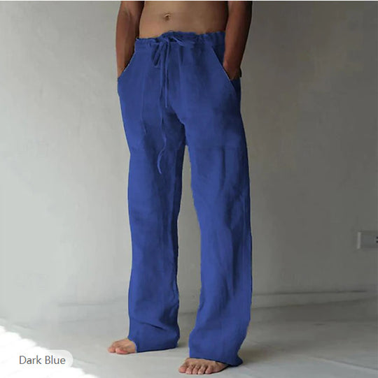 Herren nan Leinenhose mit weitem Schnitt Kordelzug und Seitentaschen EB