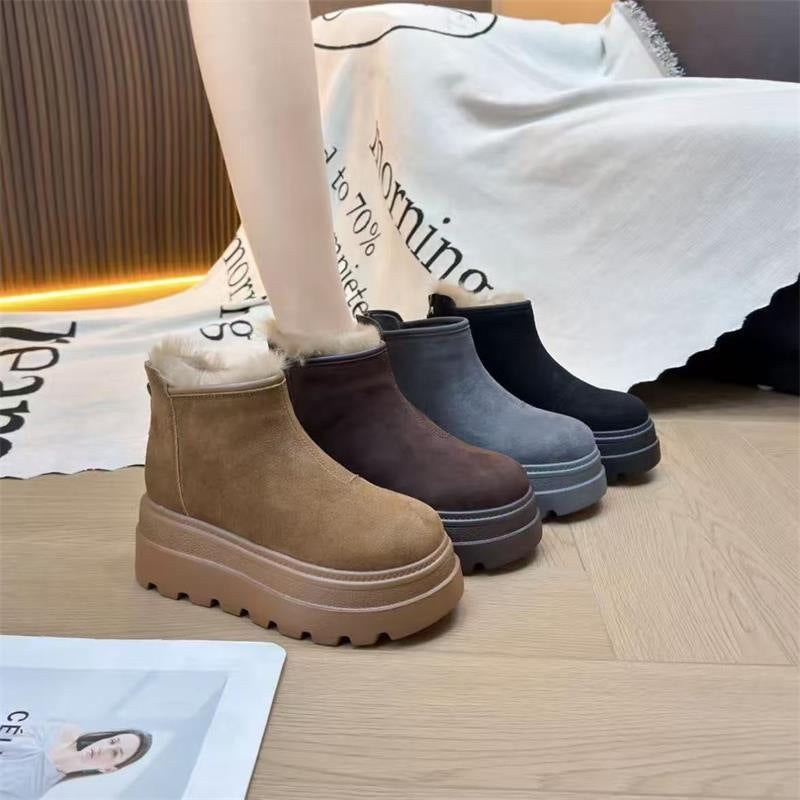 Damen modische Ankle-Boots mit flauschigem Innenfutter und rutschfester Sohle EB