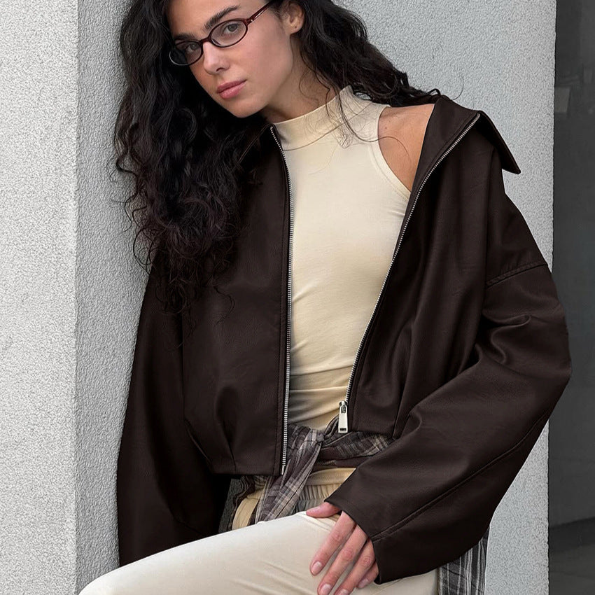 Damen modische cropped jacke mit voluminösen Ärmeln EB