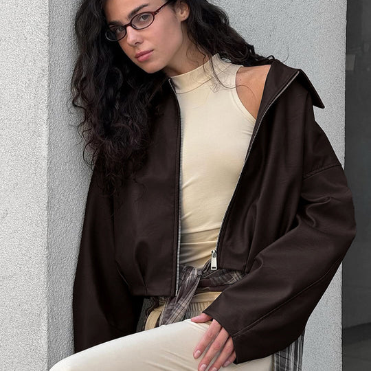 Damen modische cropped jacke mit voluminösen Ärmeln EB