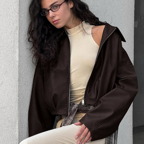 Damen modische cropped jacke mit voluminösen Ärmeln EB