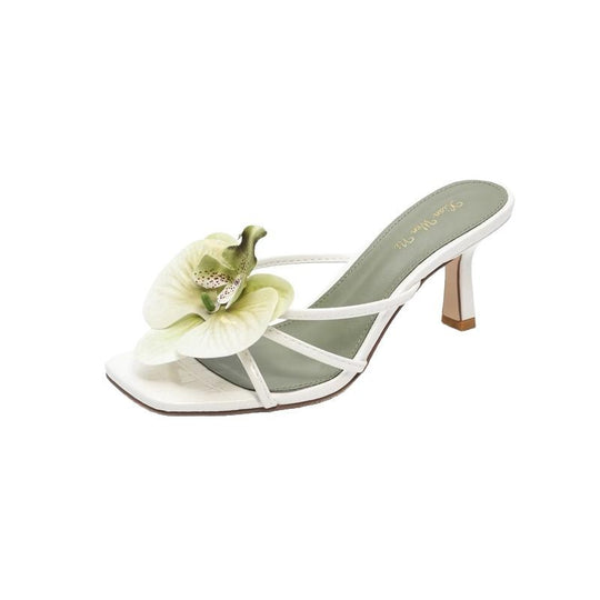 Damen elegante Slingback Sandalen mit floraler Verzierungen EB