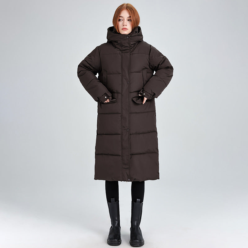 Damen Lange isolierte Winterjacke mit Kapuze und einzippbarem Kragen EB