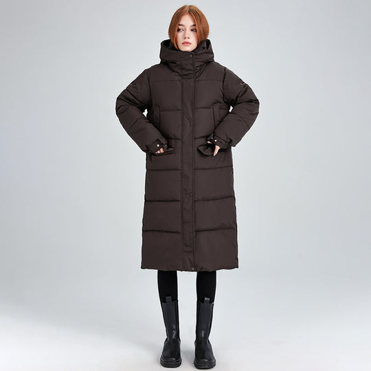 Damen Lange isolierte Winterjacke mit Kapuze und einzippbarem Kragen EB