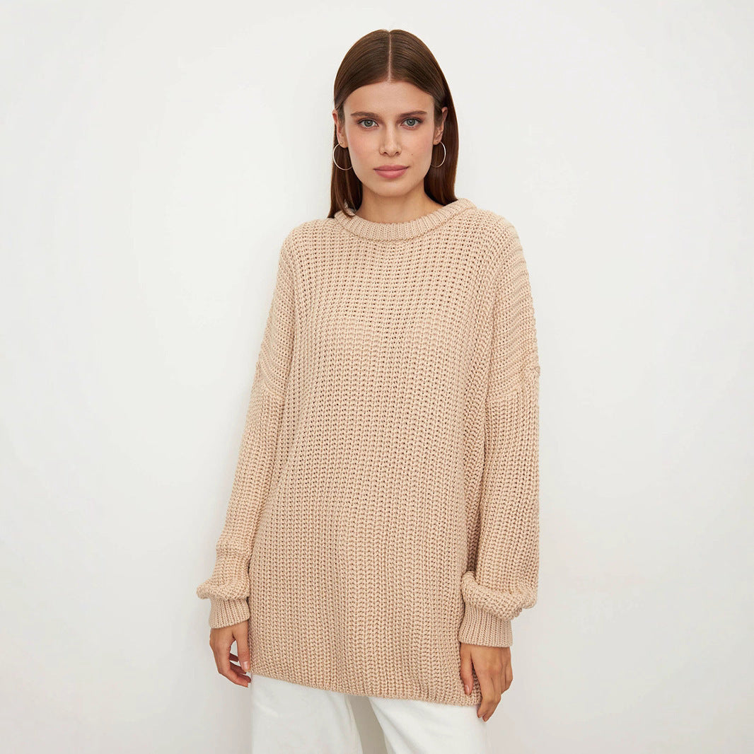 Damen lockerer Strickpullover mit weitem Schnitt EB