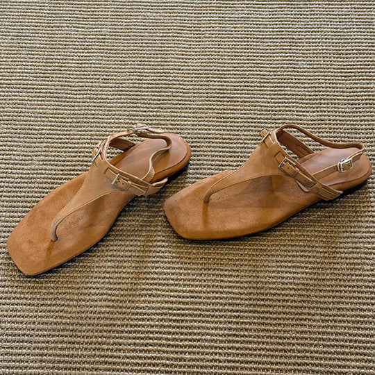 Damen Zehentrenner Sandalen mit komfortablem Fußbett und verstellbarem Riemchen EB
