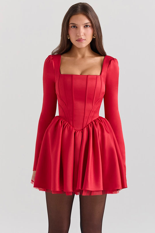 Damen Partykleid mit strukturiertem Oberteil und schwingendem Rock EB