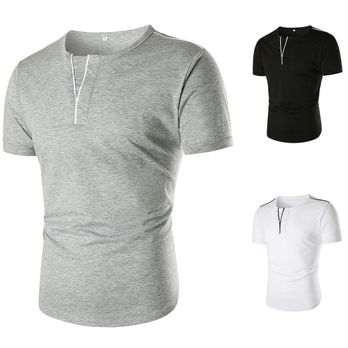 Herren Kurzarm T-Shirt mit halber Knopfleiste und kontrastierenden Nähten EB