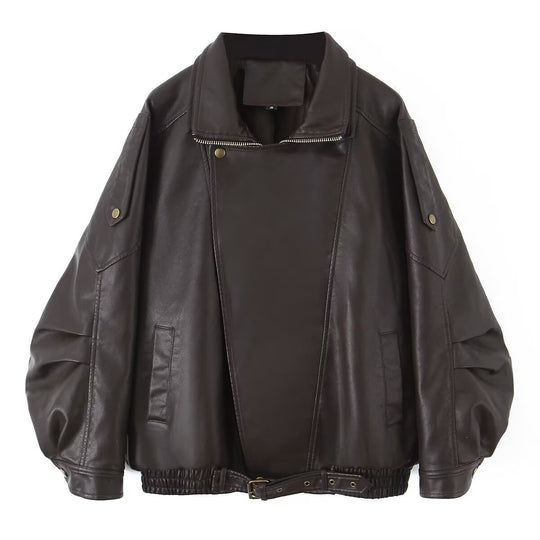 Damen Kunstlederjacke im lässigen Oversized-Stil mit Taillenzug EB
