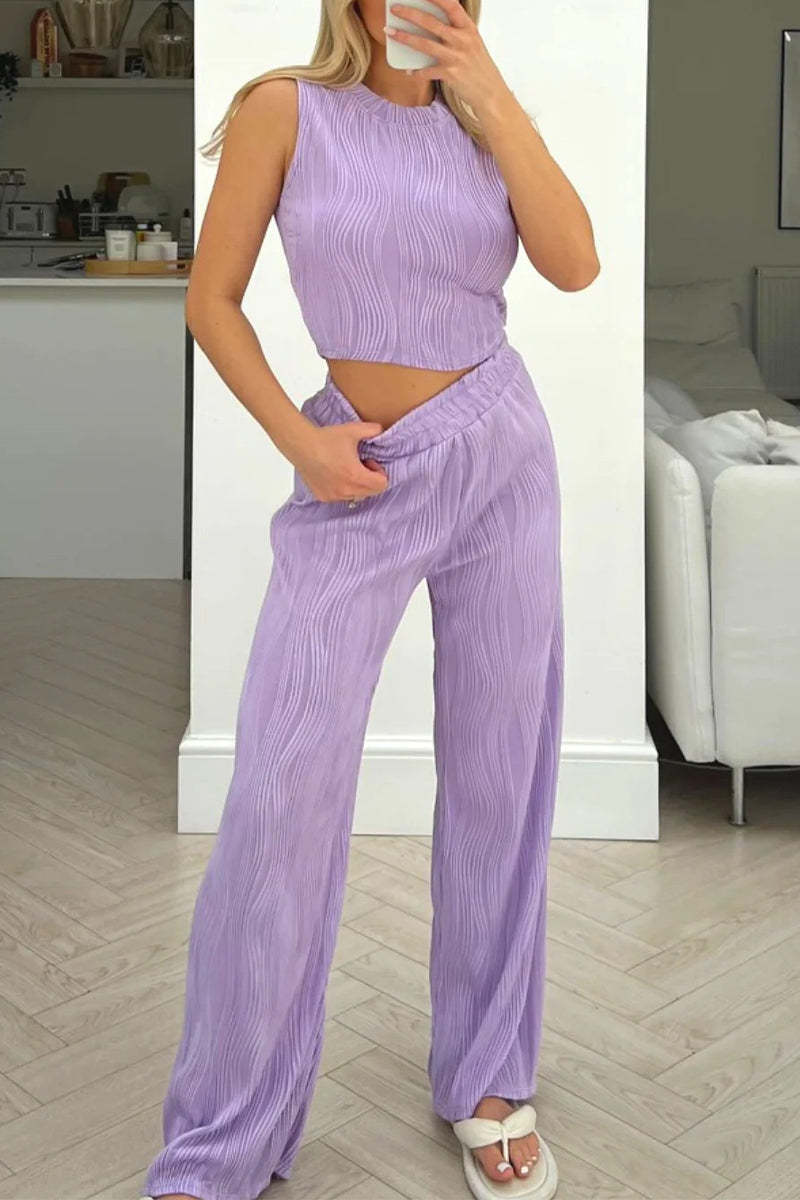 Damen Zweiteiliges Set mit hochgeschnittenem Oberteil und weitem Hosen EB