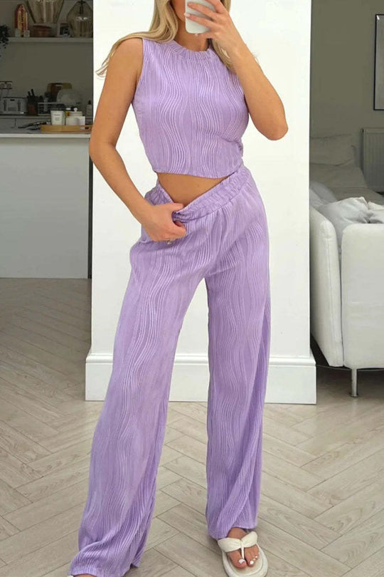 Damen Zweiteiliges Set mit hochgeschnittenem Oberteil und weitem Hosen EB