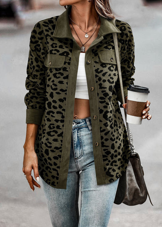 Damen Freizeitjacke mit strukturiertem Leopardenmuster und praktischen Taschen EB