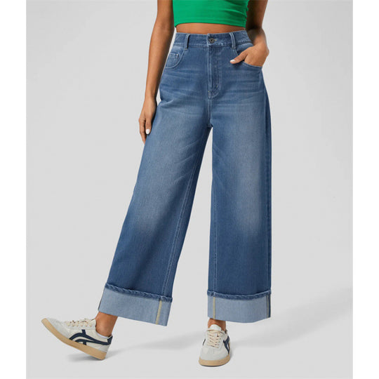 Damen Weit geschnittene Jeans mit ausgefallenem Saum EB