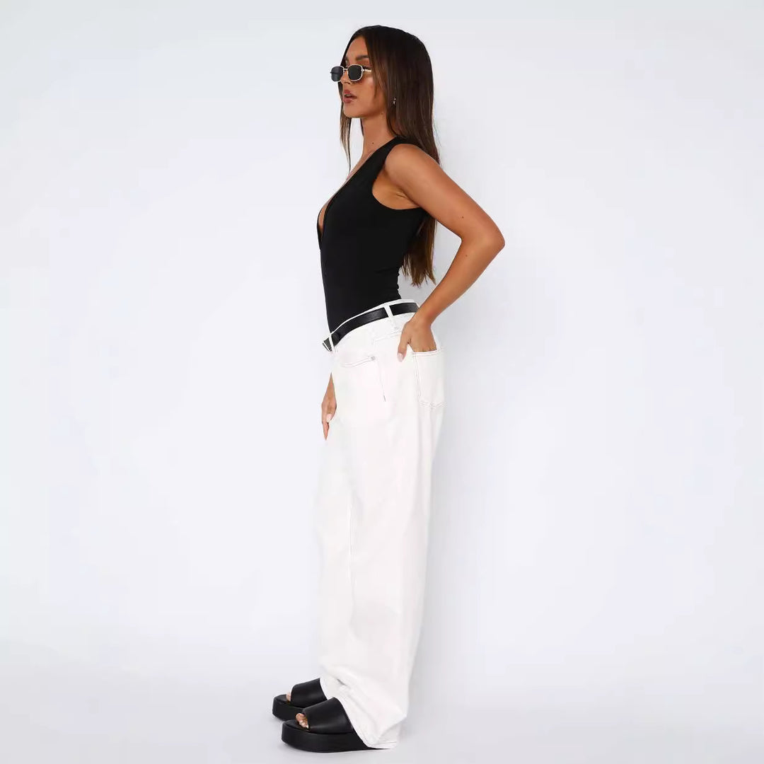 Damen lässige weite Jeans mit hohem Bund und modischem Schnitt EB