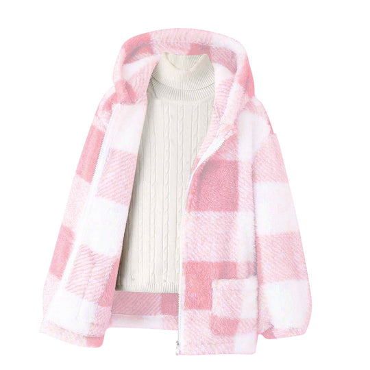 Damen Fleecejacke mit kariertem Muster und praktischen Taschen EB