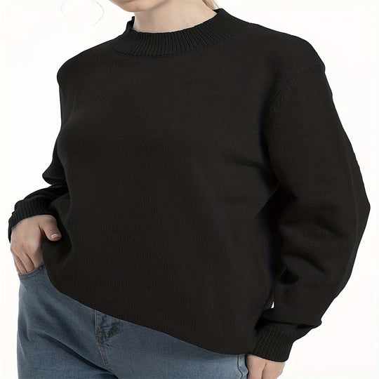 Damen lässiger Pullover mit strukturiertem Rundhalsausschnitt und überschnittenen Schultern EB