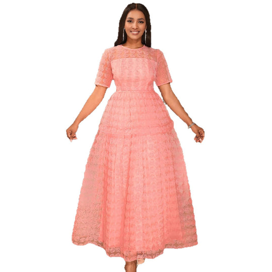Damen Maxikleid mit verspieltem Rosendesign und elegantem Spitzenoberteil EB