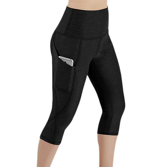 Damen Sportliche Capri-Leggings mit Seitentaschen und hohem Bund EB