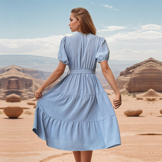 Damen Midikleid mit eleganter Faltenstruktur und Bindegürtel EB