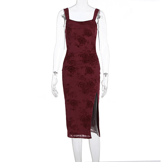 Damen Figurbetontes Kleid mit Spitzenmuster und Schlitz EB