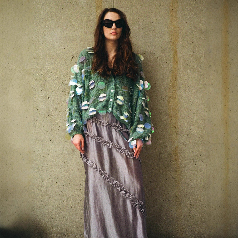 Damen Flauschiger Cardigan mit holografischen Akzenten EB