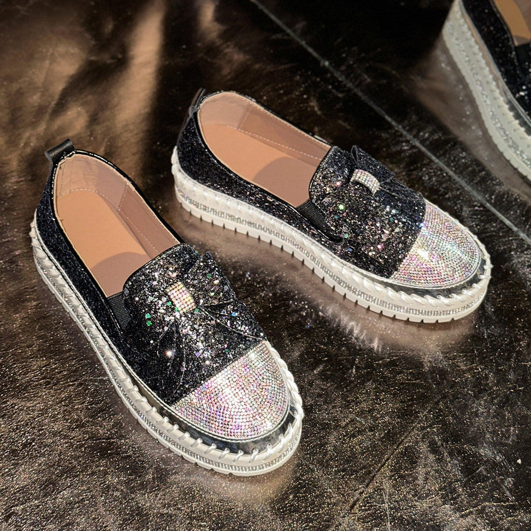 Damen Glitzernde Slip-On Sneakers mit dekorativem Schleifen-Detail EB