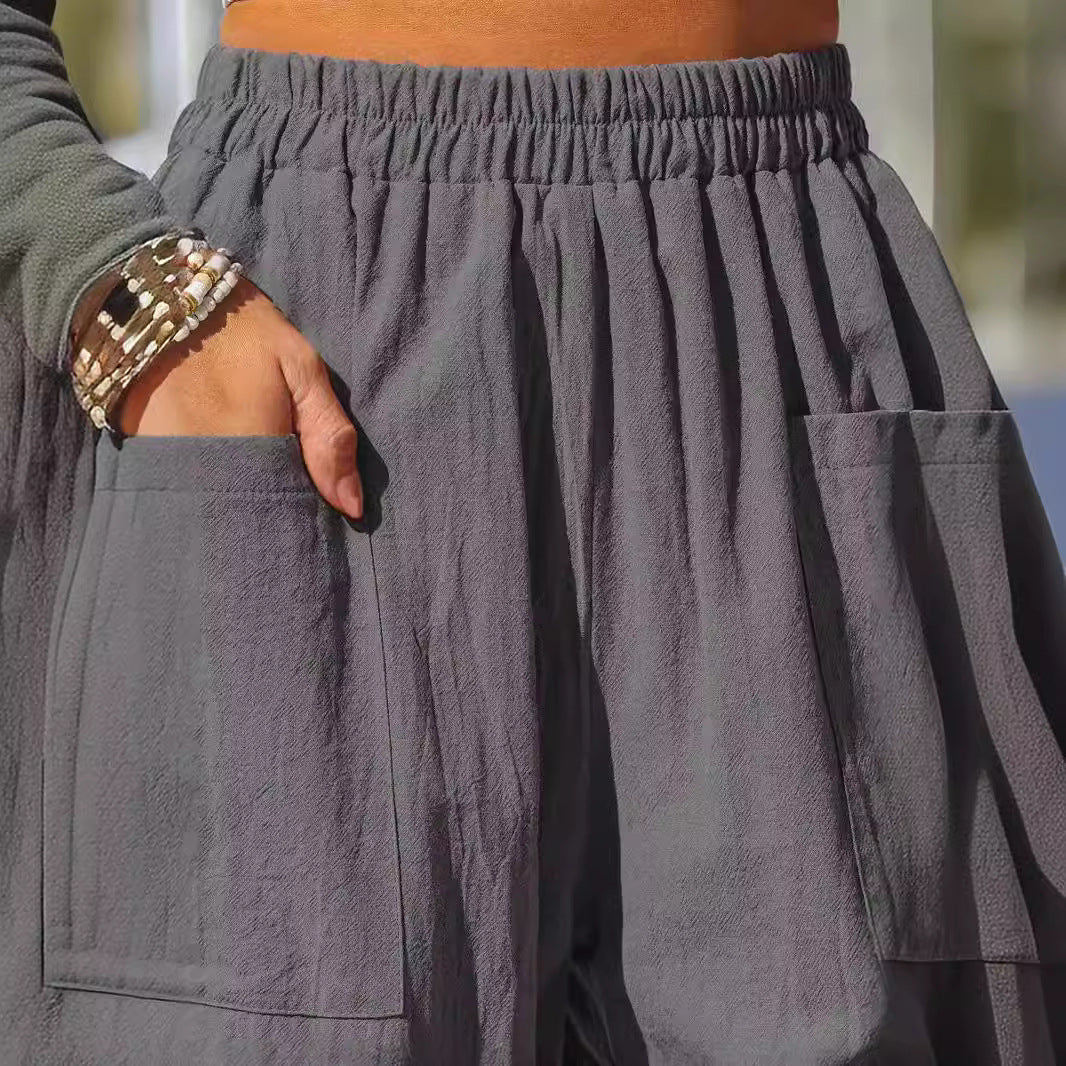 Damen lässige Leinenhose mit praktischen Seitentaschen EB