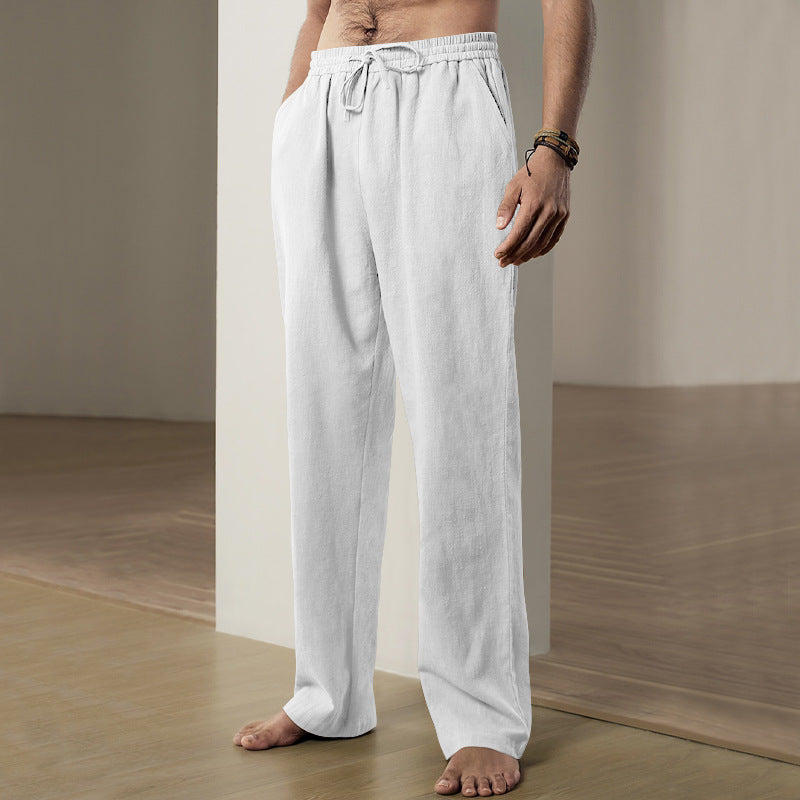 Herren nan leichte Relaxhose aus Leinenmix mit elastischem Tunnelzugbund und geradem Bein EB