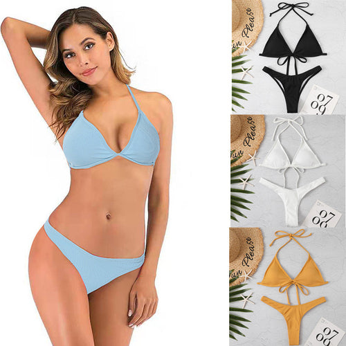 Damen Triangel-Bikini mit geflochtenen Trägern und hohem Beinausschnitt EB