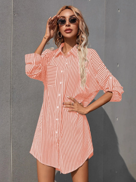 Damen Hemdblusenkleid im lässigen Stil mit Streifenmuster EB