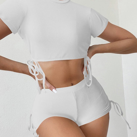 Damen Sportliches Crop-Top und Shorts Set EB