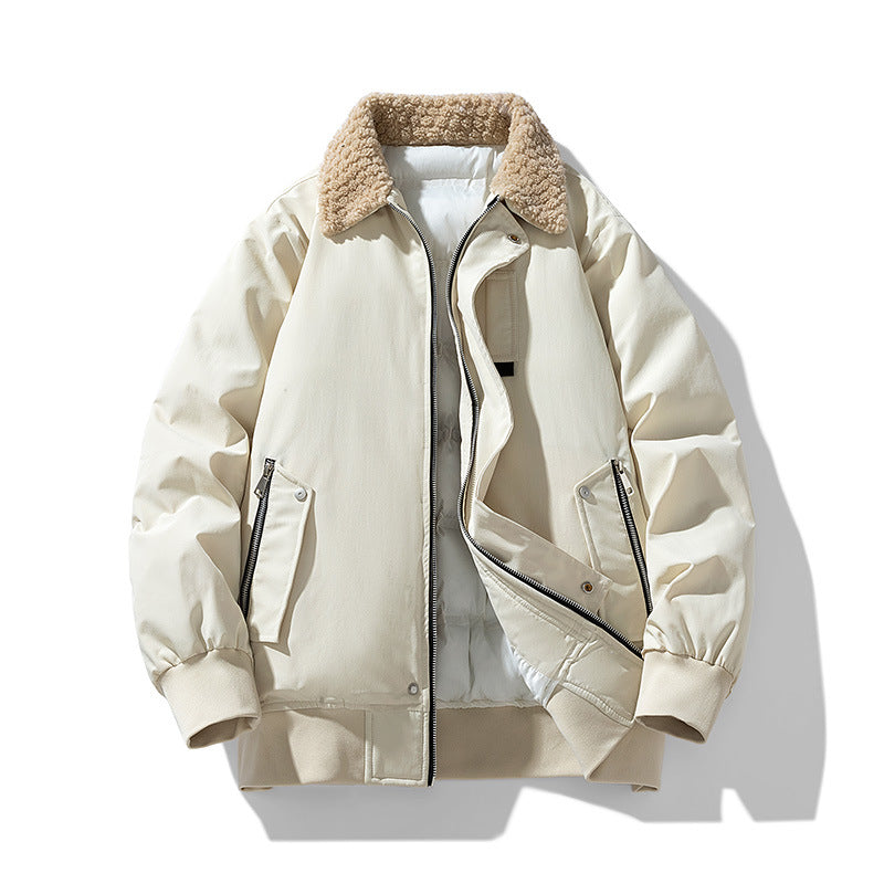 Men's  premium sherpa-collar insulated aviator bomber with storm flap and zippered angled pockets EB