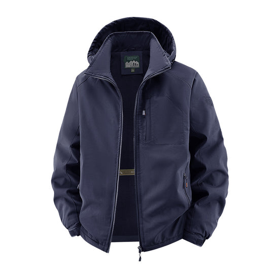 Herren  multifunktionale Softshell-Tacticaljacke mit versteckter Kapuze, vertikaler Brusttasche und atmungsaktivem Fleecefutter EB