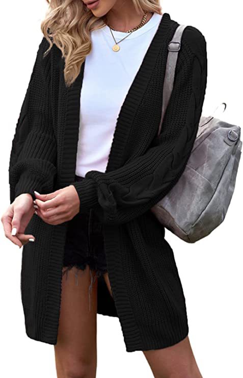Damen Grobstrickcardigan mit langen voluminösen Ärmeln und stilvollem Kabelmuster EB