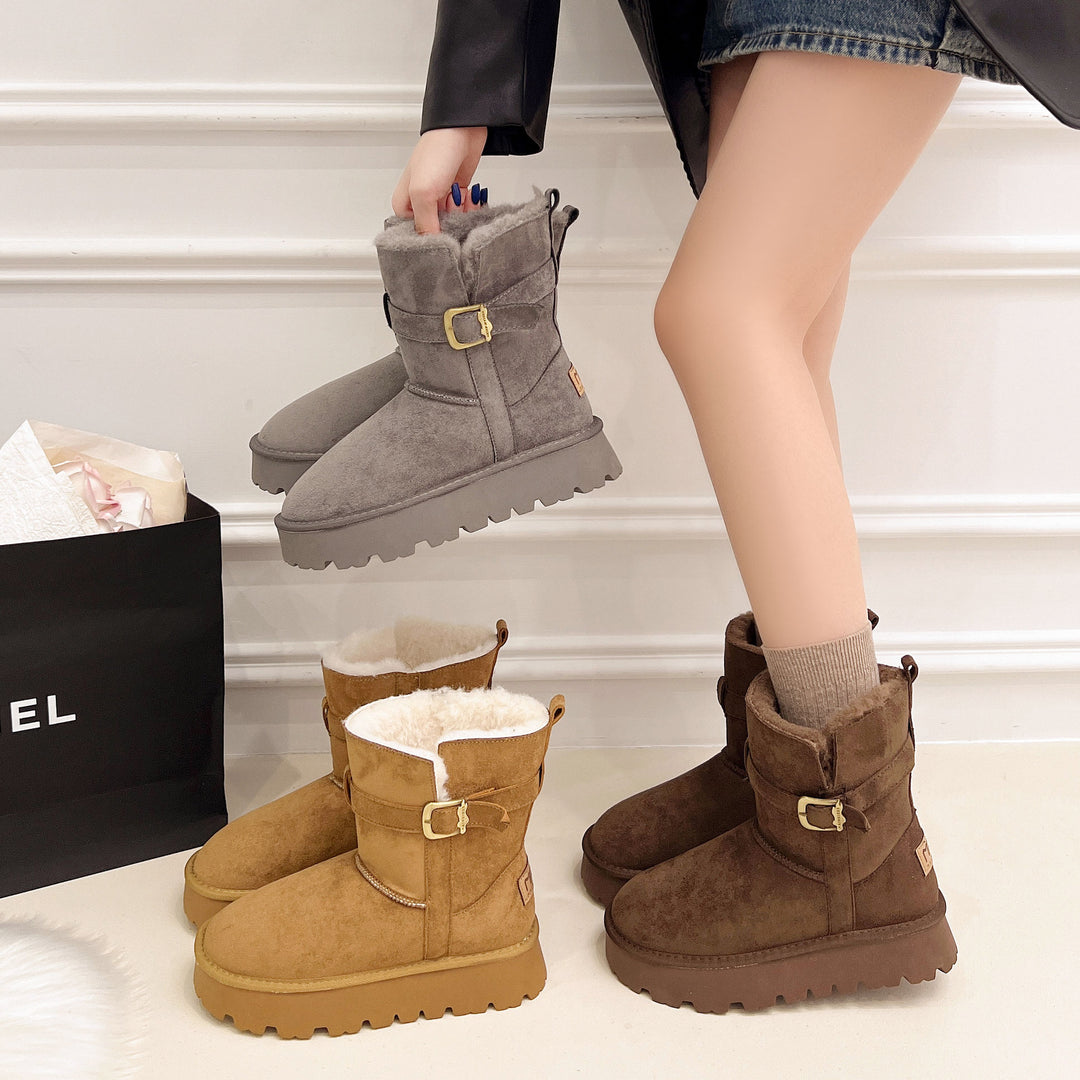 Damen warme Stiefel mit weichem Innenfutter und verstellbarem Schnallenverschluss EB