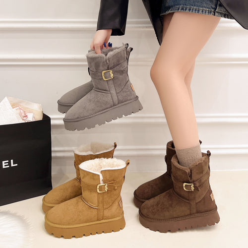 Damen warme Stiefel mit weichem Innenfutter und verstellbarem Schnallenverschluss EB