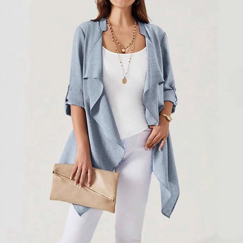 Damen lässige lange Jacke mit asymmetrischem Schnitt EB