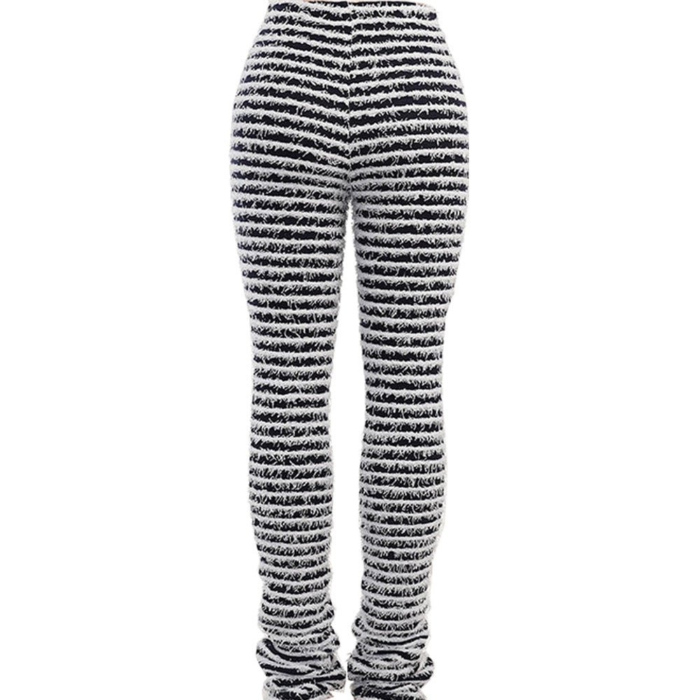 Damen hochtaillierte Streifenhose mit weichem Material und bequemem Schnitt EB
