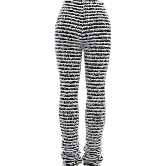 Damen hochtaillierte Streifenhose mit weichem Material und bequemem Schnitt EB