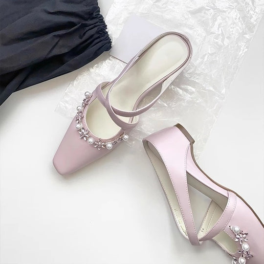 Damen Sling-Heels mit elegantem Perlen- und Blumen-Design EB