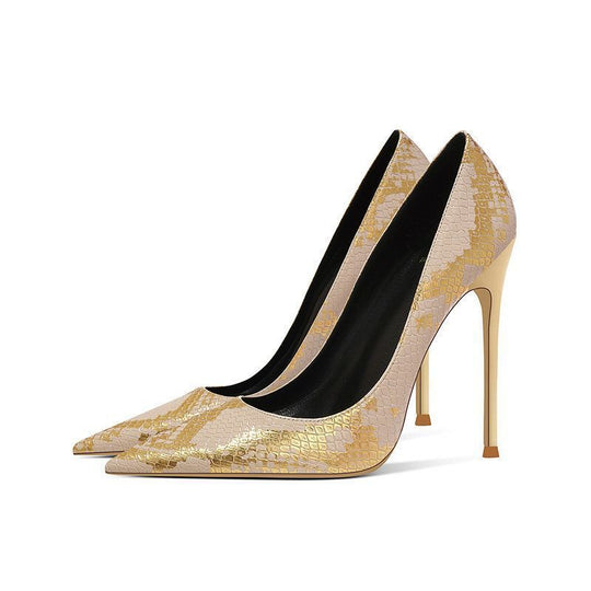Damen spitzen Stiletto-Pumps mit Schlangenleder-Design EB