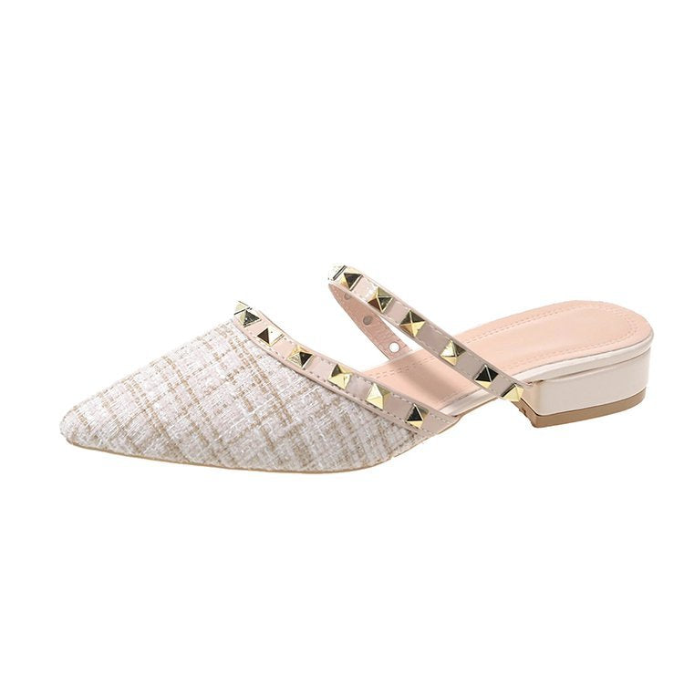 Damen elegante Mules mit strukturierter Oberfläche und Metallakzenten EB