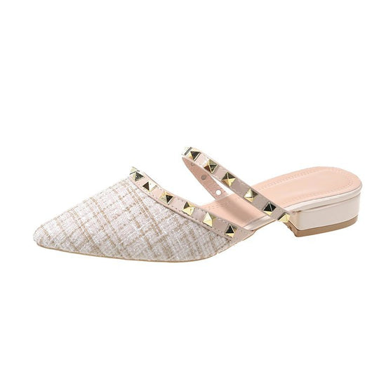 Damen elegante Mules mit strukturierter Oberfläche und Metallakzenten EB