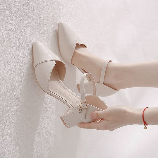 Damen elegante Halbschuhe mit modischer Schnallenverzierung und stabilen Blockabsatz EB