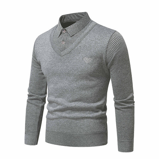 Herren eleganter Strickpullover mit V-Ausschnitt und strukturierten Ärmeln EB
