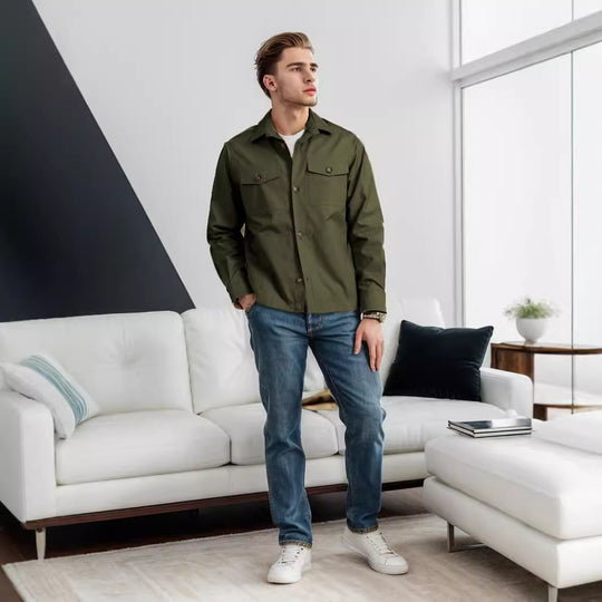 Herren lässige vielseitige Sommerjacke mit praktischen Brusttaschen und regulierbarem Bund EB