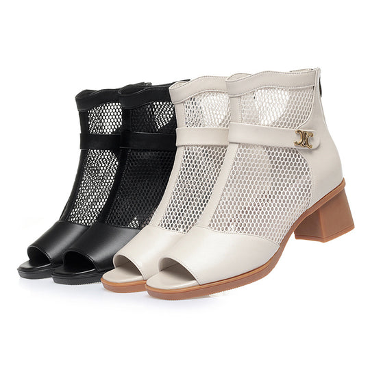 Damen Modische Ankle Boots mit luftiger Netzstruktur und eleganter Schnalle EB