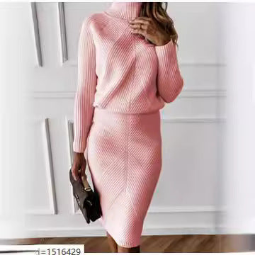 Damen Strickkleid mit hohem Kragen und eleganter Rippstruktur EB